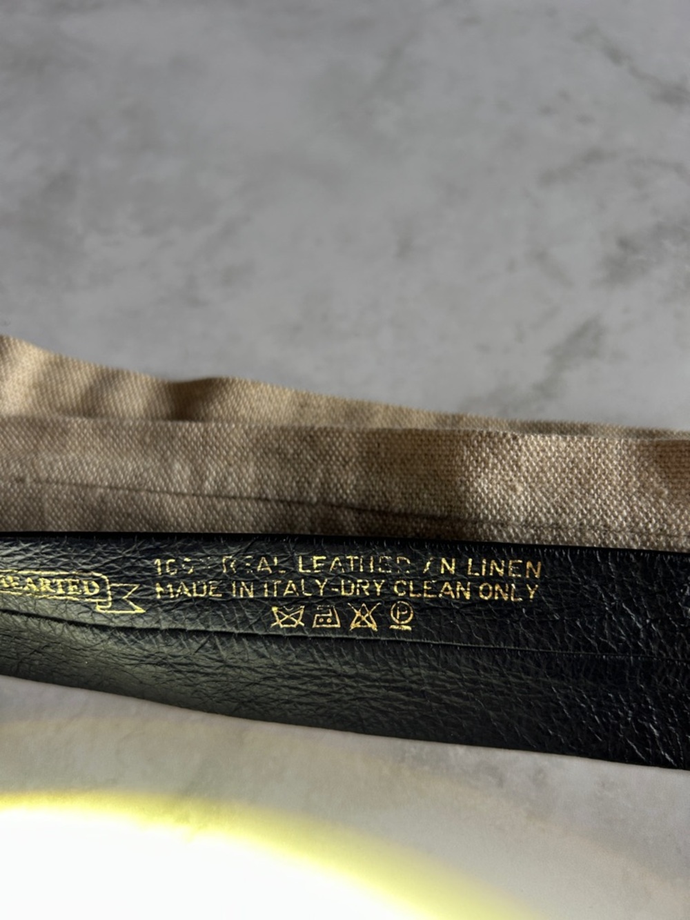 Vintage Lion Hearted leather and linen necktie - Picture 3 of 6